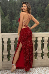 Sequin Backless Split Maxi Dress OutfitFlow